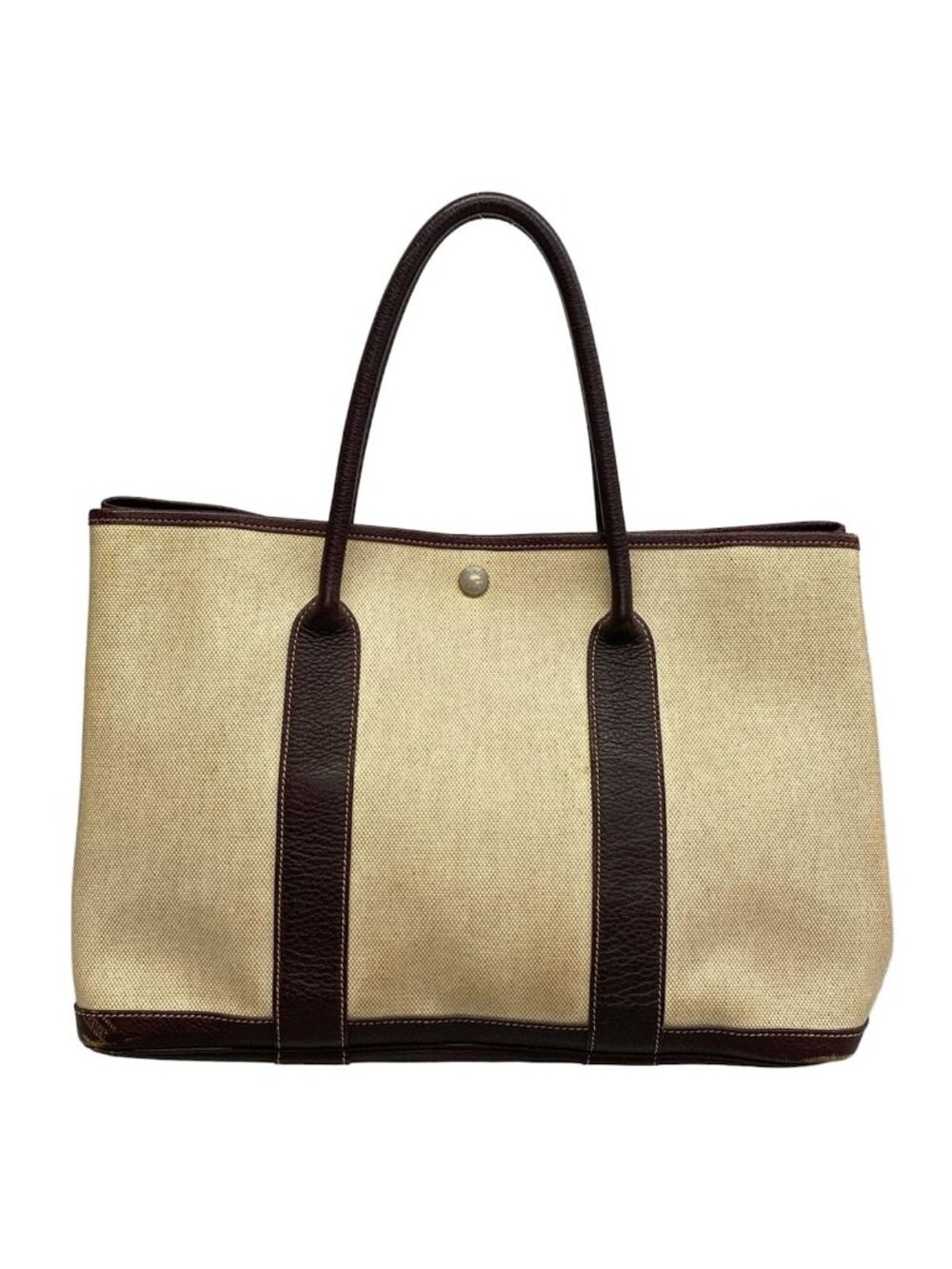 Hermes Tote Bag Garden Party PM Beige Dark Brown Leather